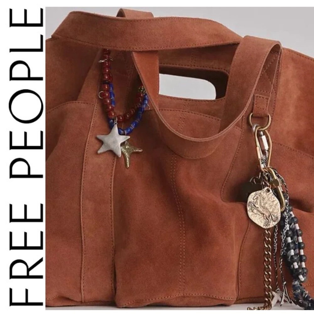 NWT FREE PEOPLE Suede Caravan Tote Bag - Saddle - Picture 3 of 13